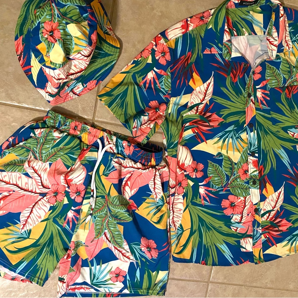 MENS TROPICAL 3PC SHORT  SET  SIZE SMALL